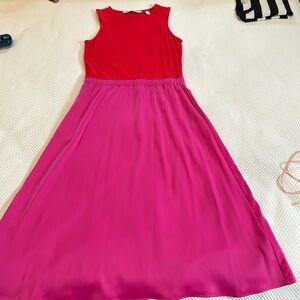 Elegant Red and Pink Sleeveless Dress